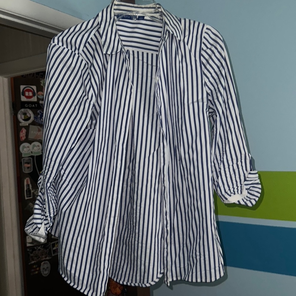 Blue and white pinstripe button up